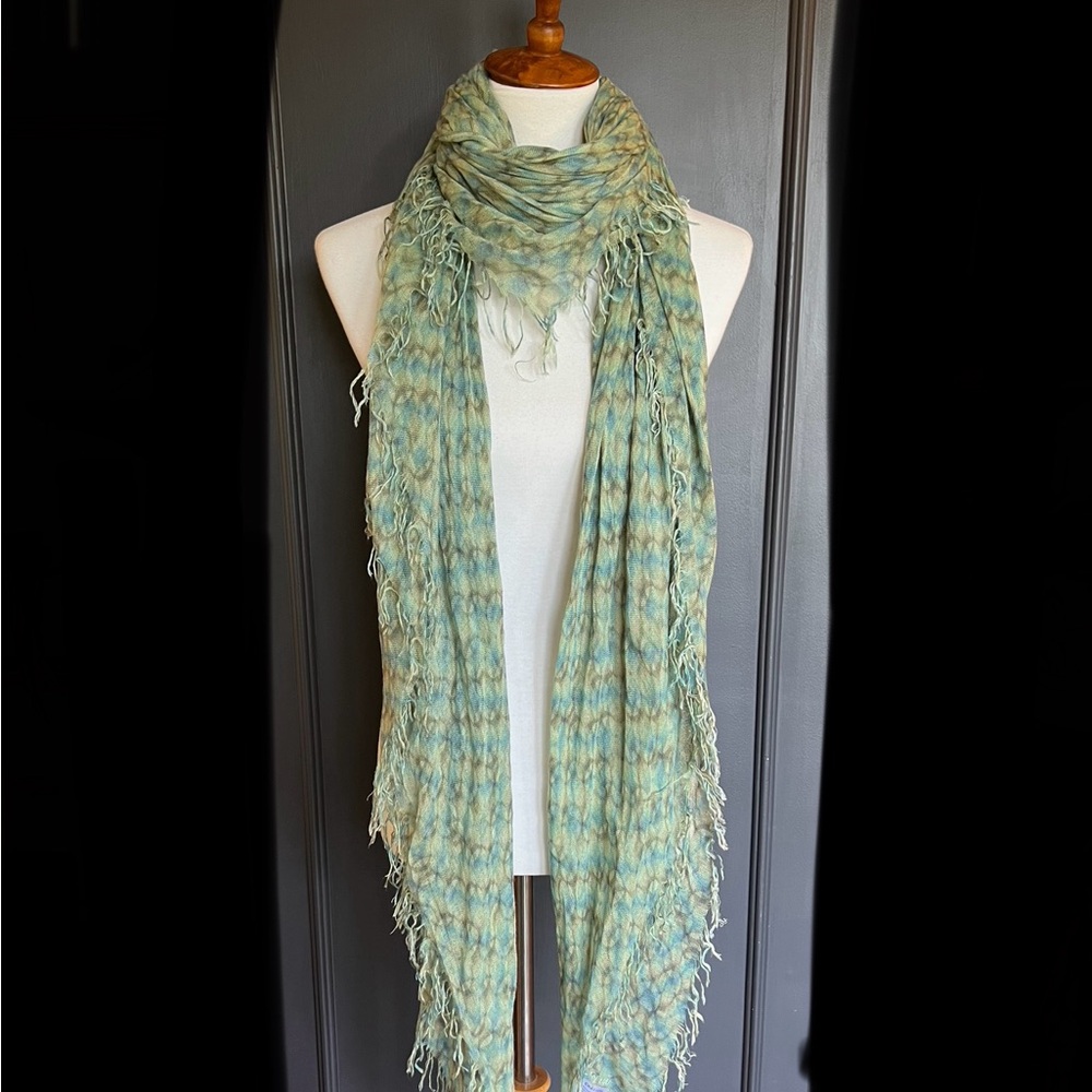 New Auth Chan Luu Geometric Pattern Cashmere Silk Scarf Color: Mineral Blue
